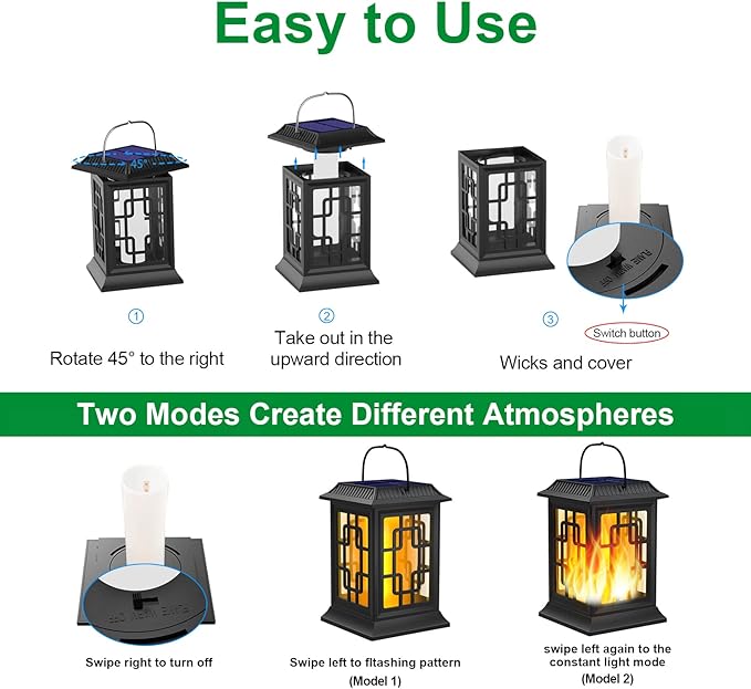 Solar Lanterns Outdoor Waterproof, Hanging Solar Lights for Outside Black Hanging Solar Powered Lantern Decorative for Garden Yard Patio, 1 Pack