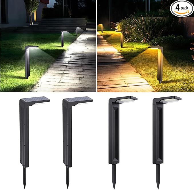 Sunvivo Solar Pathway Lights,2 Modes(Cold White/Warm White),Bright Solar Path Lights Outdoor Waterproof,Perfect Guide Light or Deco for Sideway,Driveway,Walkway,Backyard,Garden,Lawn,Event(4Pack)