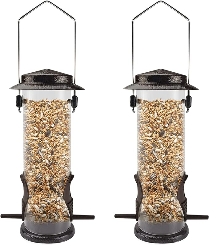 MIXXIDEA Wild Bird Feeders for Outdoors Hanging 2 Pack Stainless Steel Tube Bird Feeder, Water Resistant Finch Bird Feeder for Garden Backyard Decoration Attractive Metal Thistle Feeder (Coffee)