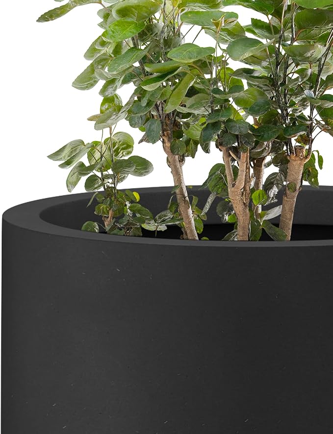 Kante 24 Inch Tall Round Concrete Planter, Large Indoor Outdoor Plant Pots with Drainage Hole and Rubber Plug, Modern Decorative Garden Pots for Home Patio Porch, Black