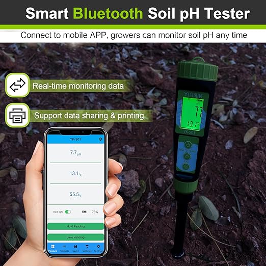 Digital Soil pH Moisture Tester,Plant Moisture pH Meter for Soil and Water,Great Soil Test Kit for Gardener,Digital 4 in 1 Soil Temp Moisture pH EC Tester for Lawn,Indoor&Outdoor Plant,Potting,Farm