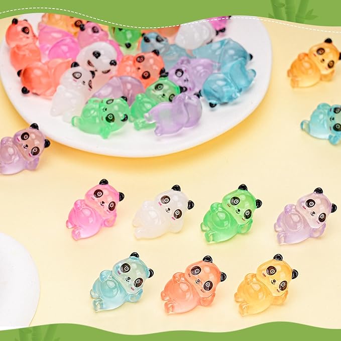 35 Pcs Mini Panda Figurines Luminous Cute Animals Landscape Decoration Mini Resin Animals Figures Glow in The Dark for DIY Ornament Craft Party Cake Topper