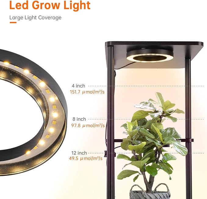 Plant Stand Indoor with Grow Light, 53" High Indoor Plant Shelf, 7 Tier Flower Stand with Plant Light Full Spectrum, Metal Plant Holder with Light, Rectangular Plant Rack for Home, Corner