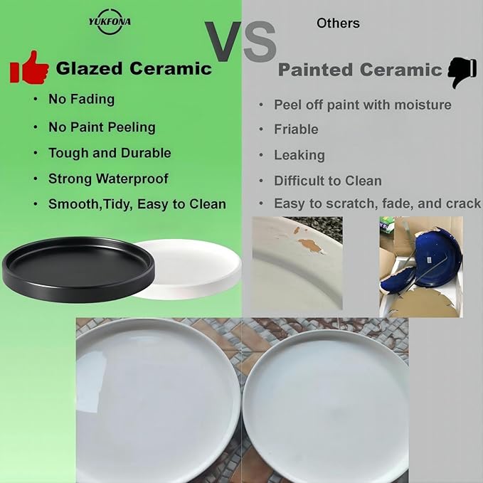 Ceramic Plant Saucer Pot Tray 10 Inch, Planter Saucers 4 5 6 7 8 9 10 11 12 13 Inch for Indoors Outdoor, Durable Sturdy Flower Drainage drip Water Tray for Glazed Pots Base (10.7 Inch-Brown)