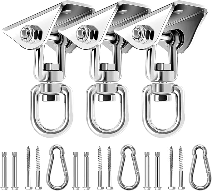 Heavy Duty Swing Hangers for Wooden Sets 1200 LB Capacity Hammock Hanger 360 Swivel Stainless Steel Swing Hardware Accessories for Porch Playground Yoga Heavy Bag Sliver | Pack of 3