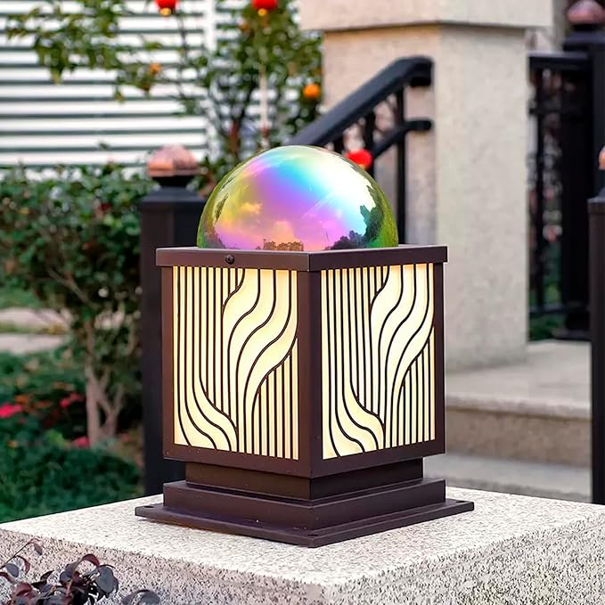 Nerien Gazing Ball, Stainless Steel Garden Mirror Globe, Polished Ornament Sphere, Hollow Floating Reflective Hemisphere, for Home Outdoor Pond Housewarming Swimming Pool Decoration, Gold, 6Pcs Mix