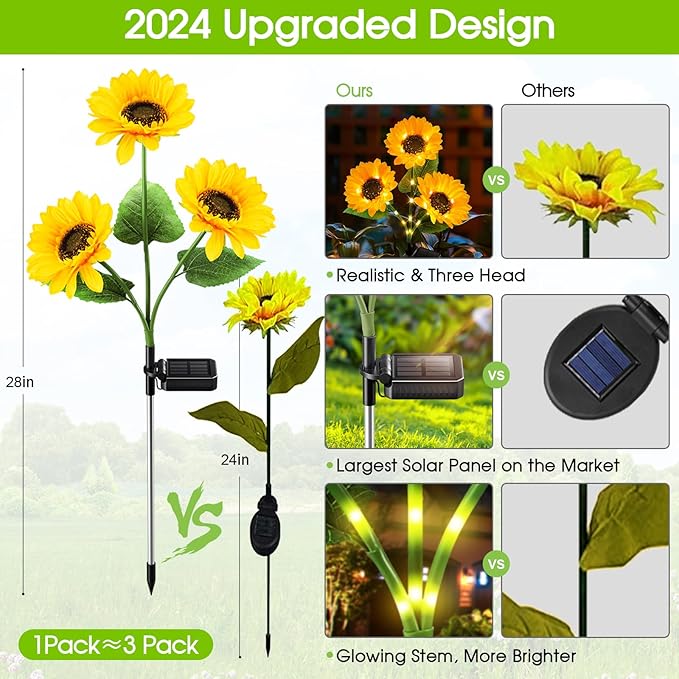 KOOPER Solar Lights Outdoor Decor - 6 Pack with 18 Sunflower Lights, Auto ON/Off, Waterproof for Garden, Patio, Backyard