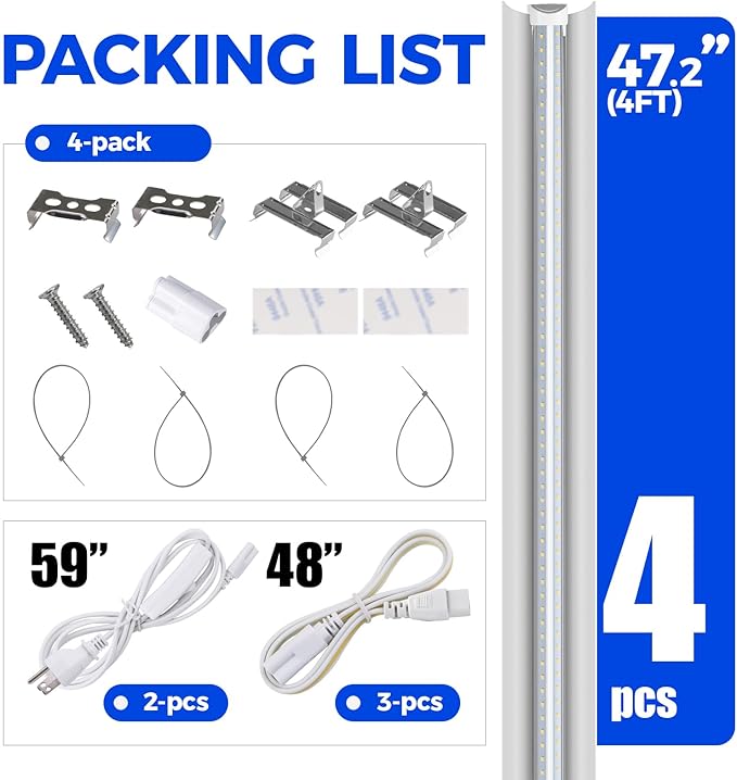 Barrina T8 Grow Lights for Indoor Plants, 4FT Full Spectrum Grow Light, 168W(4 x 42W), Plant Lights for Greenhouse Indoor Growing, V-Shape with Reflector, Linkable, 5000K Daylight White, 4 Packs