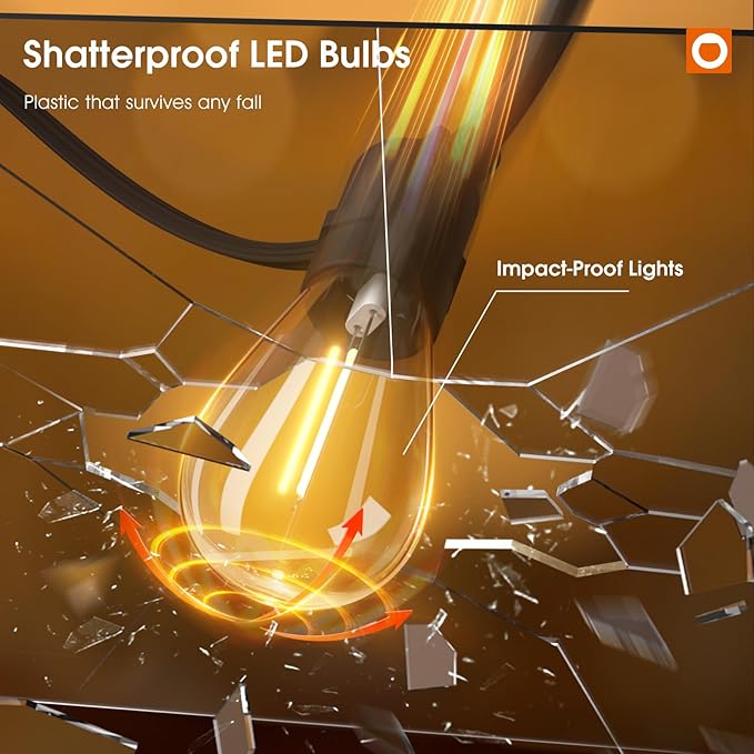 addlon 100FT LED Outdoor String Lights with Edison Shatterproof Bulbs, Heavy-Duty and Weatherproof Strand, Commercial Grade Patio Lights, Decorative for Garden or Patio, Black