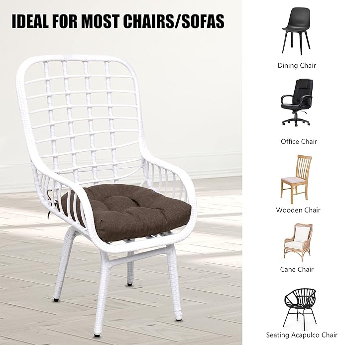 RACE LEAF 17" x 17" Patio Chair Seat Pads Brown - Outdoor/Indoor Patio Cushions Set of 2 - Replacement Cushions for Chairs and Seating - Olefin Seat Pads for Porch, Deck, and Garden Seats