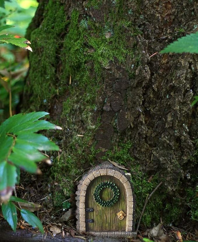 MUAMAX Fairy Garden Door Accessories Miniature Garden Doors Wall Indoor/Outdoor Mystical Door for Tree Trunk Decor Gnome Home Door Magical Door for Fairy(Brown)