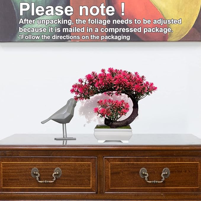 Small Artificial Plants Greenery Desktop Bonsai - Magenta Fake Plants for Home Decor Indoor Bookshelf Office Desk Bathroom Room Decor, Tall 8.5"