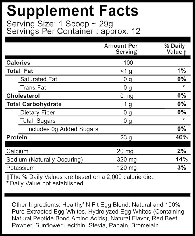 Healthy N Fit 100% EGG PROTEIN- Strawberry (12oz): 100% Egg White Protein PLUS Natural Peptides. Naturally Sweetened, Zero Carb, Keto, Paleo Friendly