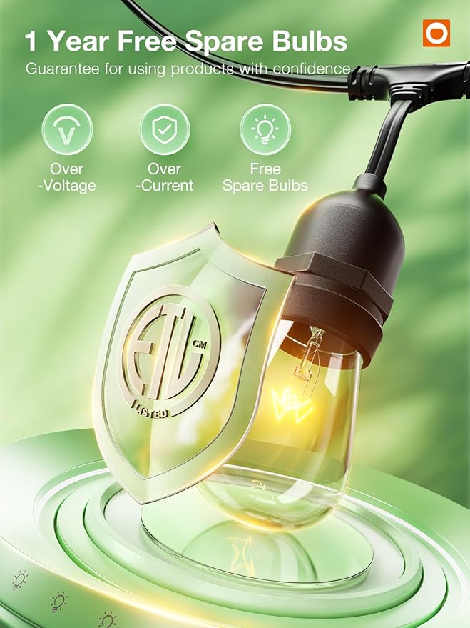 addlon 24FT Outdoor String Lights Commercial Grade Weatherproof Strand Edison Vintage Bulbs, ETL Listed Heavy-Duty Decorative Café Market Patio Lights for Bistro Classic Black