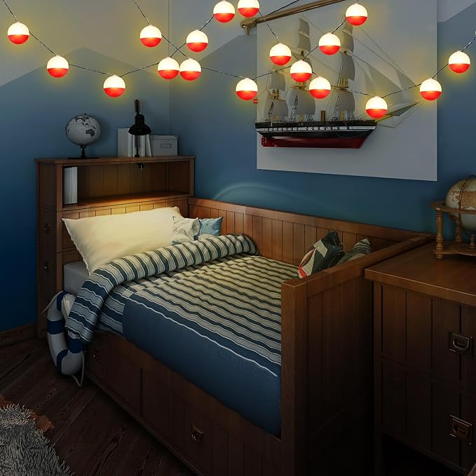 Deekin 3 Pcs LED Fishing Birthday Decorations Bobbers String Lights Battery Powered Ofishally One Theme Decor with Extra Bulbs for Gone Fishing Birthday Party Supplies Pole Party Favors