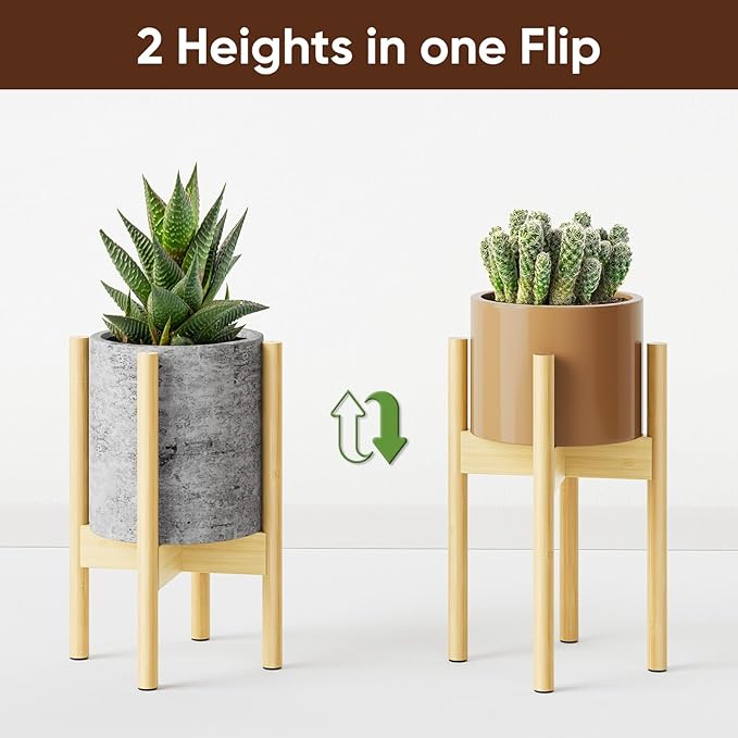 MUDEELA 2 Pack Adjustable Plant Stand Indoor, Bamboo Plant Stand 8 to 12 Inches, Single Floor Plant Stand for Indoor Plants, Natural Planter Stand for Indoor Plants, Pot Plant Not Included