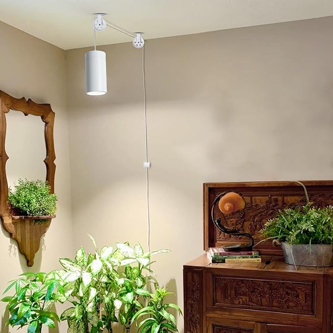 HMVPL Hanging Grow Light, Plant Lights for Indoor Growing, Grow Lights for Indoor Plants Full Spectrum with 4000K 40W COB Bulb, Pulleys and Smart Timer, Indoor Grow Lamp for Tall Tree Hydroponics