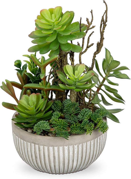 DILATATA Small Faux Plant Assorted Fake Succulents Plants Faux Succulents Arrangement Cement Potted Desk Plants Small Fake Plants for Home Table Office Bathroom Shelf Living Room Decor