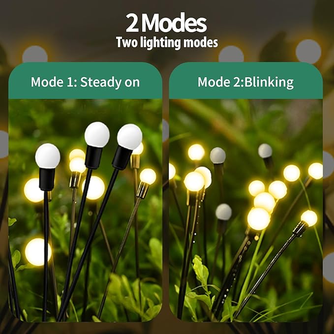 Solar Garden Lights, 8Pack 64LED Outdoor Firefly Lights Solar Decorations Lights Waterproof Firefly Lights Swaying in The Wind, Big Bulb Vibrant Firefly Lights for Yard Patio Pathway Decor Warm White