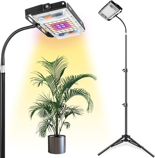 LBW Grow Light with Stand, Full Spectrum 150W LED Floor Plant Light for Indoor Plants, Grow Lamp with On/Off Switch, Adjustable Tripod Stand 15-48 inches