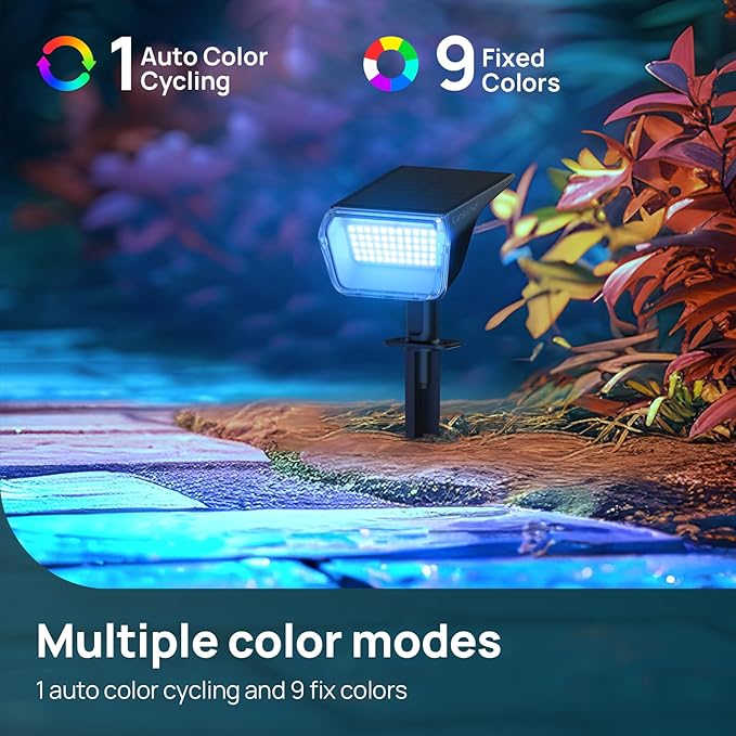 Linkind Solar Lights Outdoor, 50 LEDs Color Changing Spotlights, Solar RGB Light with 10 Lighting Modes and IP67 Waterproof, Multicolor Outdoor Lighting for Yard, Garden, Landscape Decorations, 6Pack