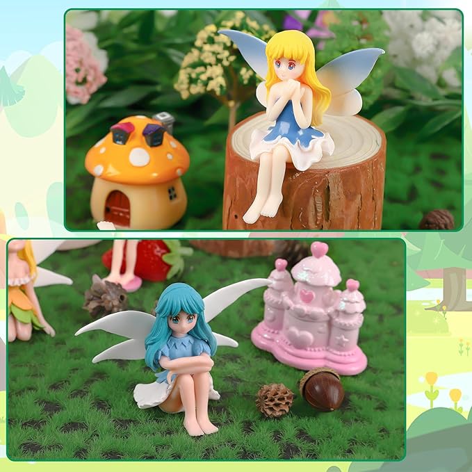 Miniature Fairy Garden Accessories, Fairy Figurine Set, Flower Pot,Garden Wands, Home Decoration, Birthday Cake Topper, 6 Pieces, Children's Outdoor Statues