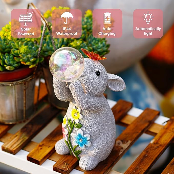 Solar Rabbit Outdoor Garden Statues: Outside Decor with Lights Clearance for Yard Art Lawn Ornaments Porch Patio Balcony Home House - Birthday Gifts for Grandma Mom Women