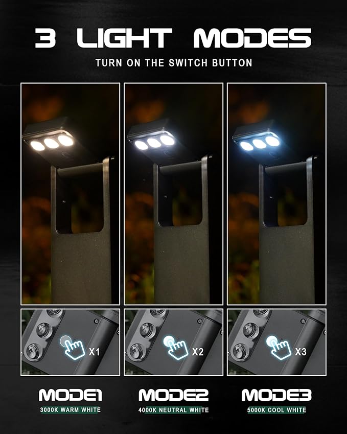 2 Pack Solar Lights Outdoor, 3 Color Temperature Solar Pathway Lights, 360 Degree Adjustable, IP65 Yard & Walkway Lighting - Ideal for Garden, Driveway Decor, YL4079-2