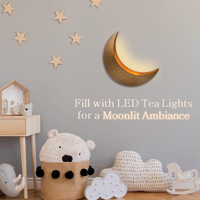 Wall Mounted Metal Moon Planter - Hanging Crescent Pot for Succulents, Air Plants, Cacti - Boho Indoor Outdoor Moon Wall Decor for Bedroom, Bathroom, Living Room, Nursery - Rustic Gold