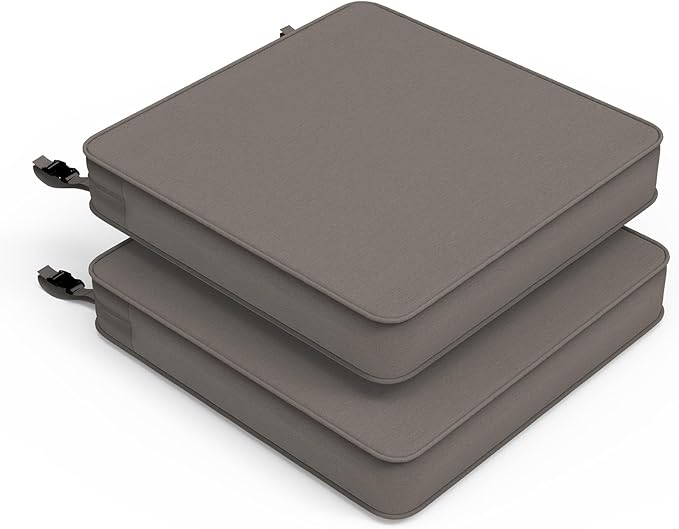 LVTXIII Patio Chair Cushions 19"x19"x3", Water-Repellent Outdoor Seat Cushions for Patio Furniture, Square Chair Pads with Ties for Home Garden Decoration, Set of 2, Dark Grey