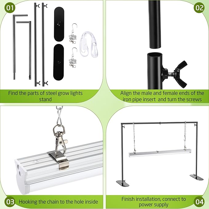 Saillong Seedling Grow Light with Stand for Indoor Plants, 18W Full Spectrum LED Grow Lamp with Metal Stand, Height Adjustable Seedling Grow Light for Seed Starting, Germination, Hydroponic (2 Pack)