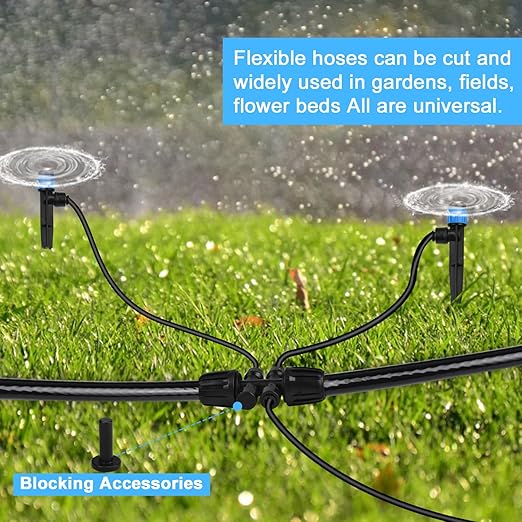 1/2 Inch Drip Irrigation Tubing, 20FT Drip Irrigation Tubing Kit, Garden Watering Tube Line with 2PCS 6-Way Quick Connector and 2 Plugs for Garden Irrigation System