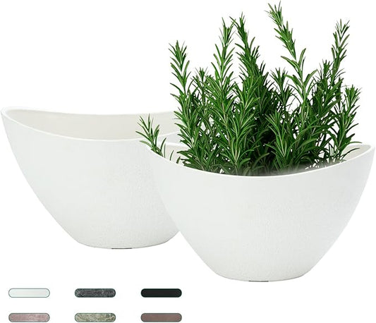 LaDoVita Plant Pots with Drainage Holes, 12 Inch Large Planters for Indoor Plants, Plastic Flower Pots Outdoor, 2 Pack, White