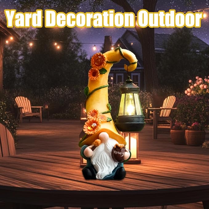 Twinbling12 Solar Sunflower Gnome Garden Statues Honey Bee jar Decor with LED Lantern Outdoor Summer Gnomes Decorations Patio Yard Balcony Art Gifts for Women Mom Grandma