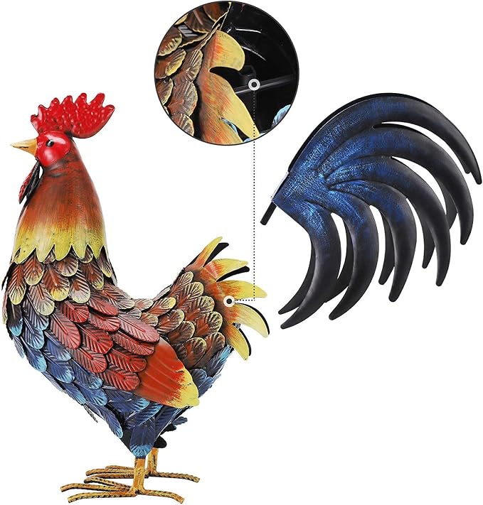 chisheen Rooster Decor Garden Statue Metal Chicken Yard Art Sculpture Outdoor Figurines