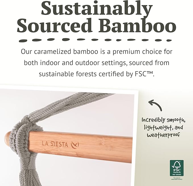 LA SIESTA - XL King Habana Cotton Hammock & Romano Steel Stand - Indoor Outdoor Hanging Hammock Swing for Bedroom Porch Balcony - Boho Hanging Chair - Nougat