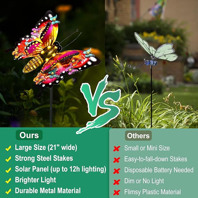 Solar Garden Lights, Outdoor Butterfly Garden Decor Large 41" Metal Decorative Garden Stake Lights, Waterproof Butterfly Decoration for Outside Patio Yard Porch Birthday Gardening Gifts for Mom Women