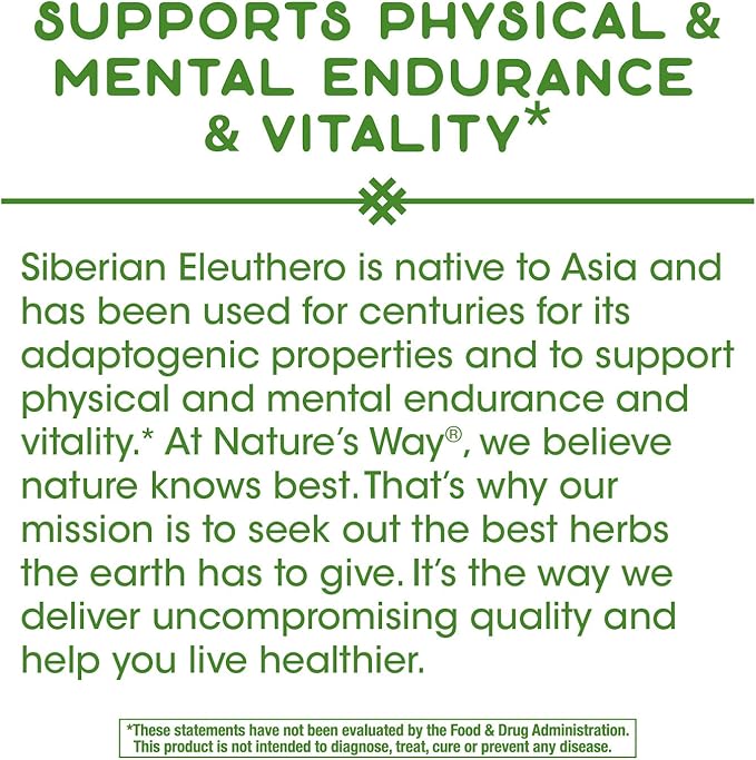 Nature's Way Premium Herbal Siberian Eleuthero, 1,275 mg 180 VCaps