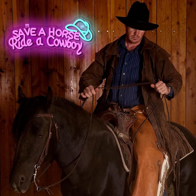 WLHOPE Save A Horse Ride A Cowboy Neon Sign Adjustable Brightness Led Sign,Neon Signs for Wall Decor,Connectivity Via USB Licked Neon Light for Bedroom Home Bar Club Hotel Party Decor