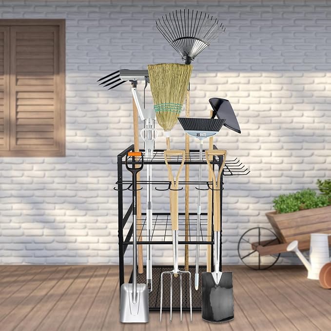 3 Tier Garden Tool Organizer, Yard Tool Tower Rack, Tool organizer up to 78 Tools, Heavy Duty Garden Tool Organizer for Garage, Yard, Patio, Shed, Indoors and Outdoors, Black