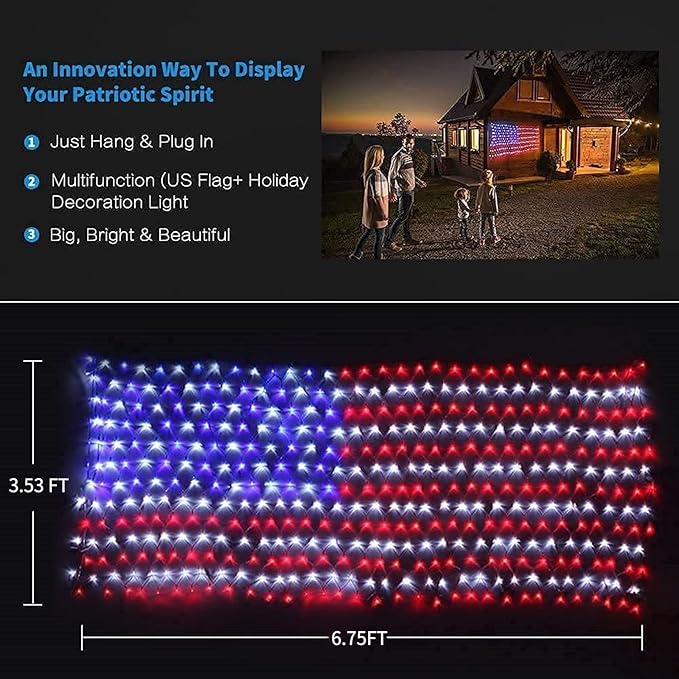 American Flag Lights 420 Super Bright LEDs, Waterproof LED US Flags Light for 4th of July Decorations, Memorial Day, Independence Day, Garden, Yard, Holiday, Party, Christmas Decorations
