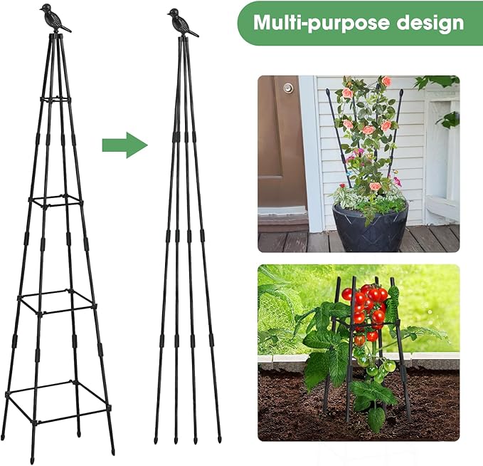 Garden Obelisk Trellis for Climbing Plants Outdoors, 65 Inch Rustproof Plant Stand Climbing Support with Adjustable Heights for Indoor Potted Plants, Vines, Flowers Stands, Vegetables (1)