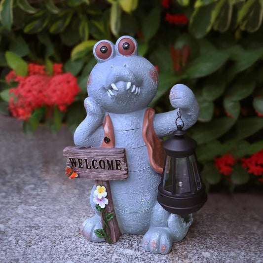 Solar Crocodile Decor-12.6 in Outdoor Statues for Garden,Patio,Porch,Balcony,Backyard or Lawn Decor- Birthday Gifts for Women