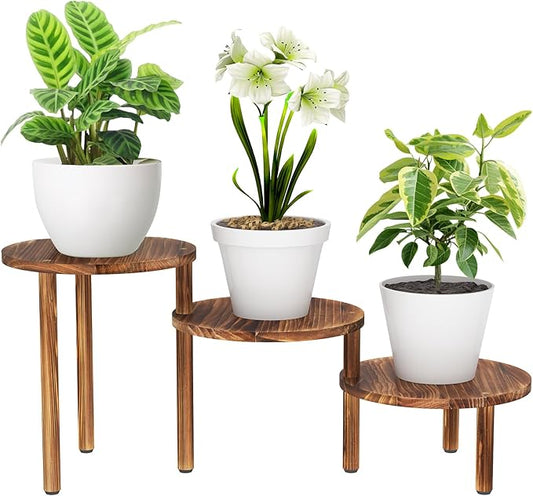 3 Tiers Plant Stand Indoor,Wood Plant Stands for Indoor Plants Multiple,Corner 3 Steps Ladder Plant Shelf High Low Flower Stand Planter Display Rack for Patio Balcony Living Room