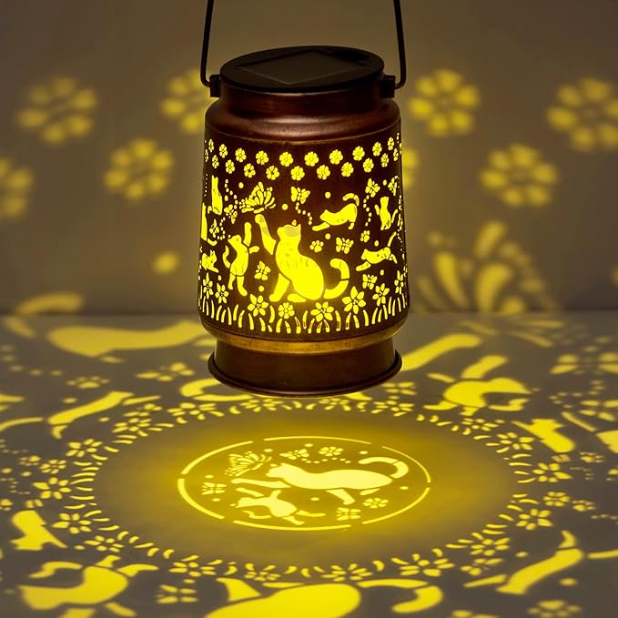kyoryuger Cat Solar Lanterns Outdoor Cat Lover Gifts for Women Mom Grandma, Cat Lovers Gifts, Birthaday Gifts for Mom Metal Decorative Lanterns for Yard Patio Lawn Solar Garden Decor