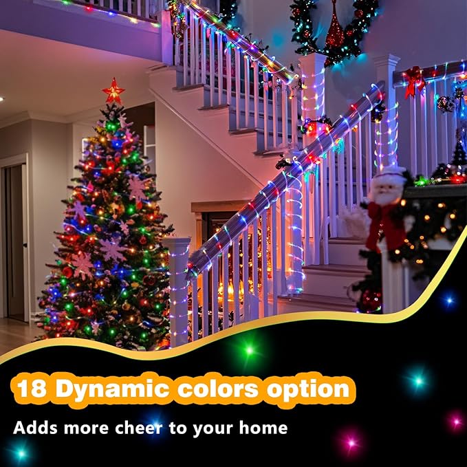 RGBW LED Rope Lights Outdoor with USB Powered, 33Ft 100 LED String Lights Indoor with Remote, 20 Color Changing Fairy Lights for Outside Garden Party Wedding Christmas