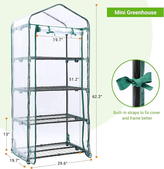 Mini Greenhouse for Outdoors Indoor: Ohuhu Small Green House with 4 Tier Shelves, Portable Plastic Greenhouses with Heavy Duty Transparent PVC Cover for Winter Garden Patio Backyard Porch Balcony