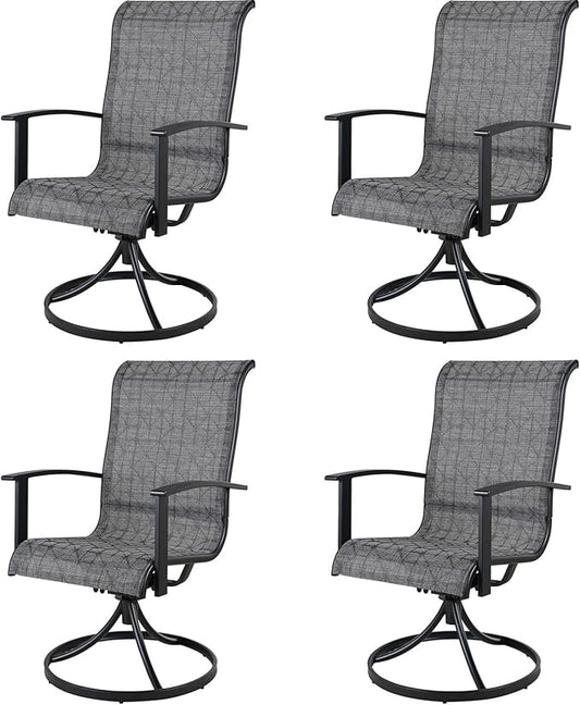 Grand patio Outdoor Swivel Dining Chairs 4-Piece Patio Dining Chairs Set Mesh Sling Patio High Back Swivel Rockers, Black & Grey Plaid