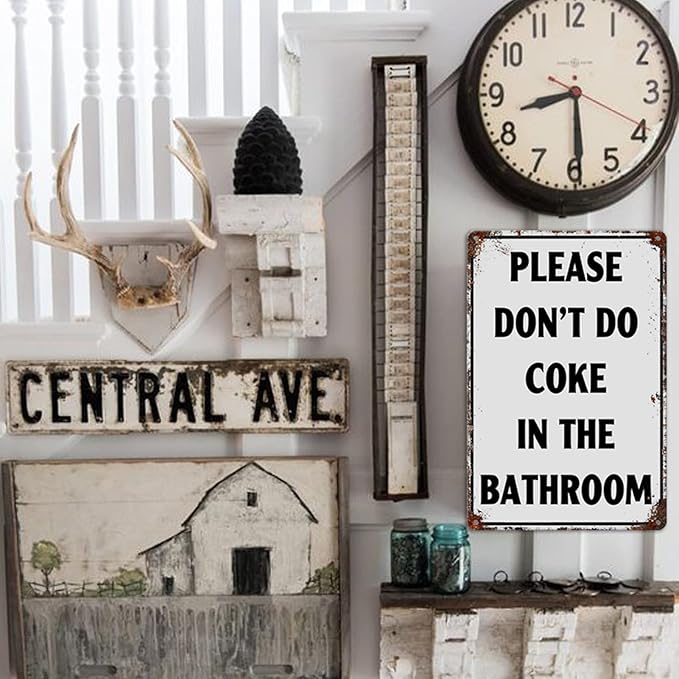 Please Don'T Do Coke In The Bathroom Sign Funny Room Decor For Men Cool Tapestry For College Dorm Metal Tin Signs Man Cave Decor Toilet Sign White 12 X 8 Inch