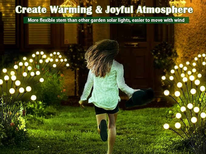 SunKite Solar Garden Lights - 4 Pack 10 LED Solar Firefly Lights Sway by Wind Outdoor Waterproof Solar Decorative Lights, Solar Outdoor Lights for Yard Patio Walkway Decoration, Warm White